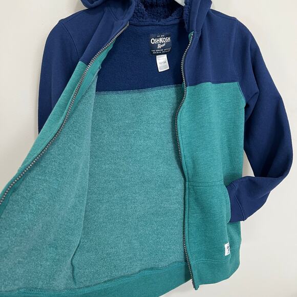 Oshkosh Hoodie  Hooded Jacket Full Zip Green Blue FleeceSz 12 - Picture 5 of 8